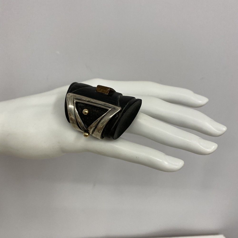 Fred Tate Sterling Ebony 14K Gold Ring True Work of Art JUMBO Artsy Size 9 - Picture 2 of 6
